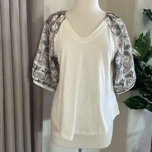 Elbow Sleeve Embroidered V-Neck Top